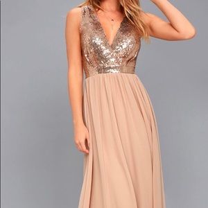 Rose Gold Sequin Maxi Formal Dress